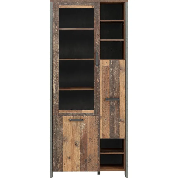 FORTE Clif Highboardvitrine, Holzwerkstoff, Grau/Braun, 91,6 x 205,4 x 41,4 cm