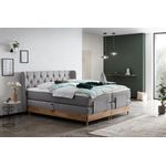 Belanoti Boxspringbett EON (Boxspringbett 160x200 elektrisch verstellbar Bett 160x200 mit Motor, 7-Zonen Taschenfederkern Matratze inklusive Visco Topper), in der Farbe Hellgrau H2/H3 Polsterbett Motorbett mit Eiche