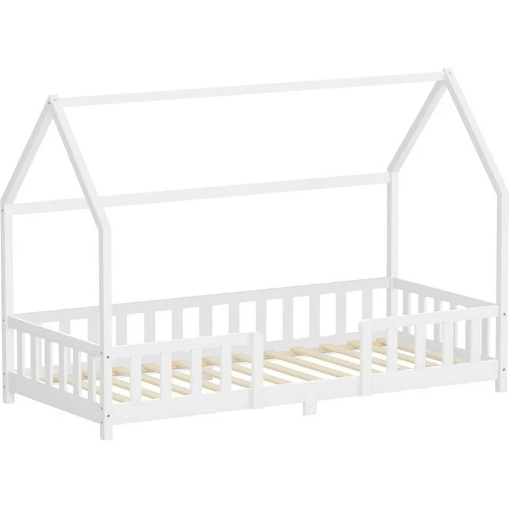 ML-DESIGN Spielbett Hausbett Kinderbett inkl. Lattenrost kreativ Bodenbett für Kinder, Abenteuerbett ohne Matratze 90x200cm Holzbett Weiß Kiefer Bettgestell – Bild 5