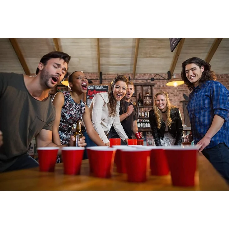 Beer Pong Becher Set mit 50 Bechern und 5 Bällen, Kunststoff rot / blau, 473 ml – Bild 5