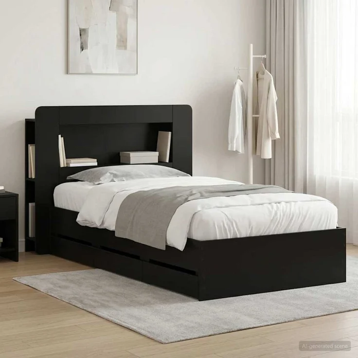 vidaXL Bettgestell mit Stauraum und Kopfteil Schwarz 75 x 190 cm 3433991 – Bild 1