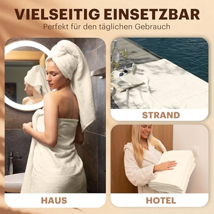 NatureMark 4er Pack Duschtücher, Größe 70x140 cm, Natur/Creme, 100% Baumwolle – Bild 5