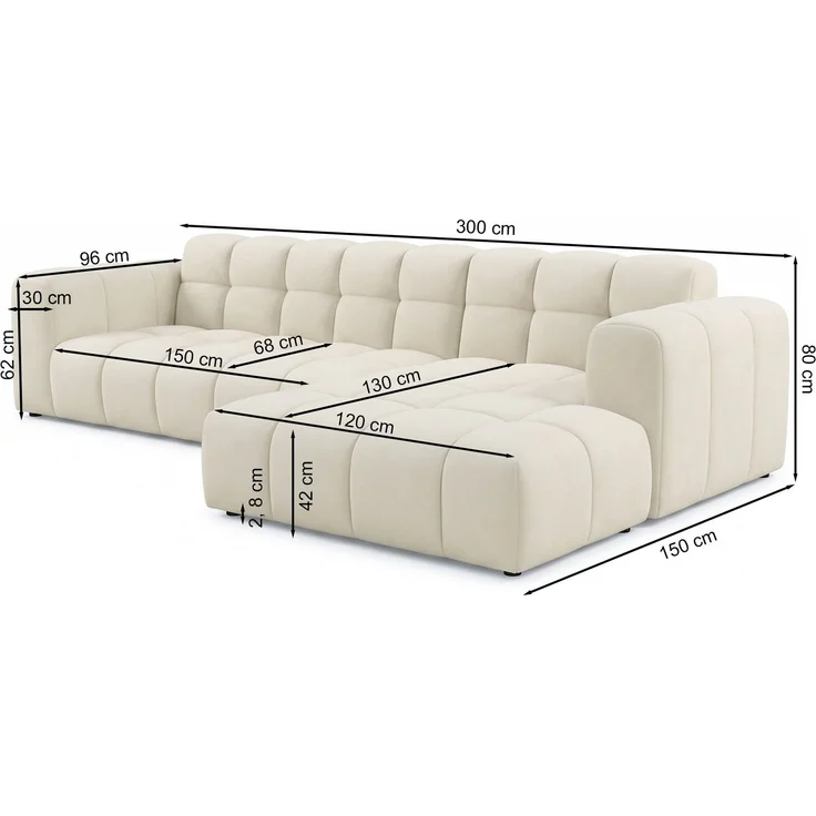 Selsey 'Boloon' Ecksofa L-Form, 3-Sitzer, rechts, Samt Hellgrau, 300 cm – Bild 4