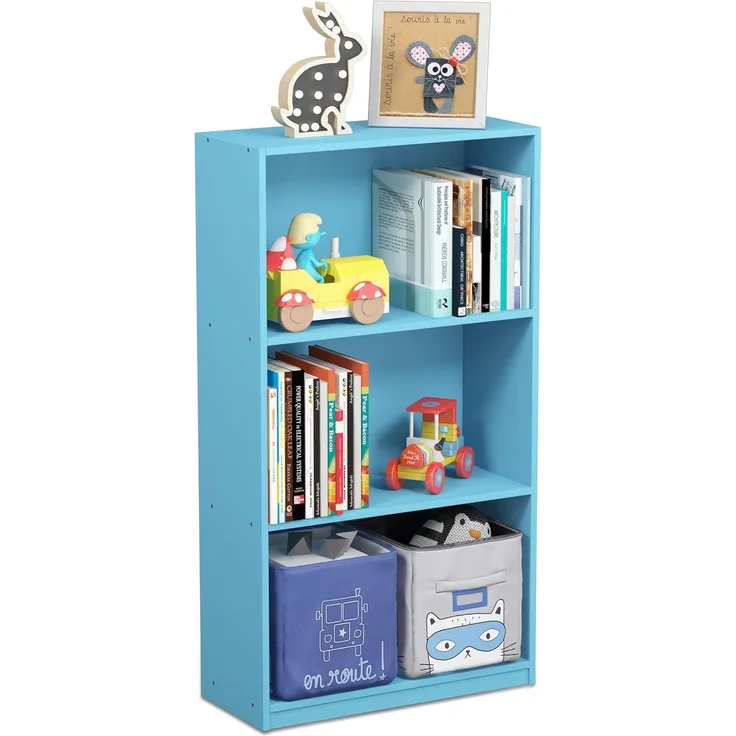 Furinno Basic Bücherregal mit 3 Fächern, Aufbewahrungsregal, holz, Hellblau, 23. 5x55. 25x100. 33 cm