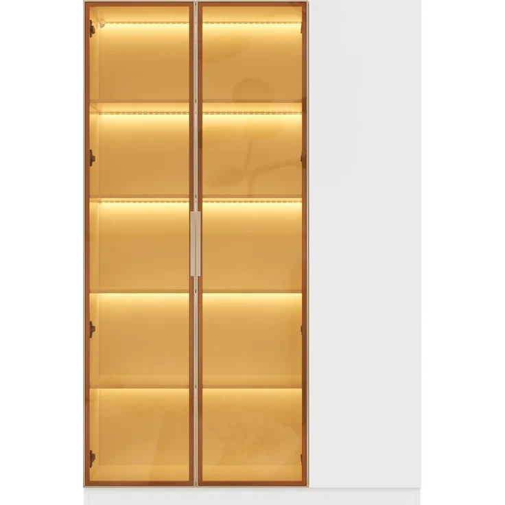 ZUBALIYA Glasvitrine, Höhe 165cm–dreitürige Vitrine mit LED-Beleuchtung, mehrfarbig einstellbar, freistehende Vitrine mit Sicherheitsglas, verstellbaren Einlegeböden und Kippschutz, weiß-Vitrine,Weinschrank – Bild 9