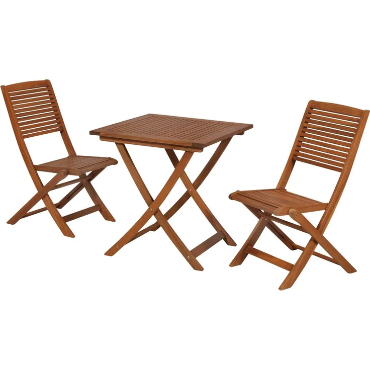 Bali Gartenmöbel Set 3tlg, 2 Klappstühle, Klapptisch 70 x 70 cm, Akazie – Bild 1