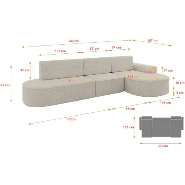 ALTDECOR Ecksofa MARI L2-S, L-Form Couch mit Schlaffunktion und Bettkasten, modern und stabil, grau – Bild 3