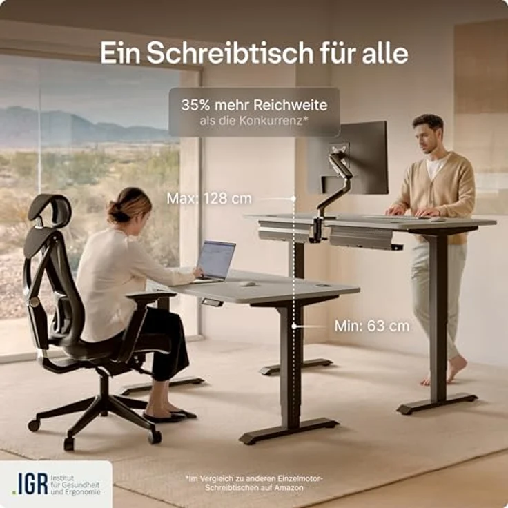 Höhenverstellbarer Schreibtisch - Höhenverstellbar Elektrisch mit Flüsterleisem Dual-Motor & Touchscreen - Hohe Tragfähigkeit - Stehtisch von Desktronic, Schwarz + Grau, 160x80 cm – Bild 8