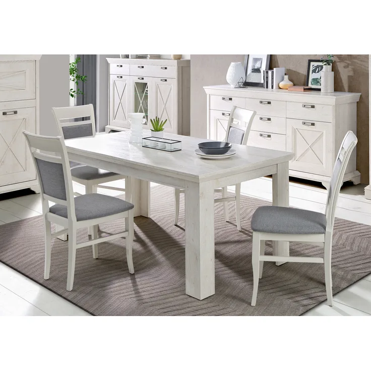 FORTE Kashmir Esstisch ausziehbar, Holzwerkstoff, Weiß/Beige, 160 x 75 x 90 cm