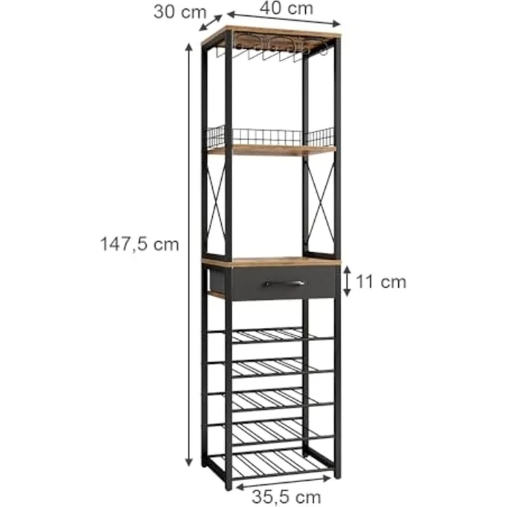 Weinregal Porto Eiche rustikal 40 x 147.5 cm mit Schublade Vicco – Bild 3