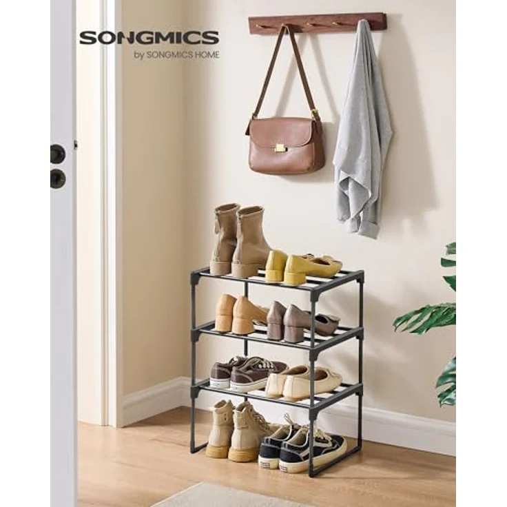 SONGMICS Schuhregal 3 Ebenen, Schuhständer Metall, Schuhaufbewahrung, Schuh-Organizer, aufrecht oder umgedreht, für 4-8 Paar Schuhe, stapelbar, Flur, 30 x 42,5 x 54,5 cm, schwarz LSA003B01 – Bild 3