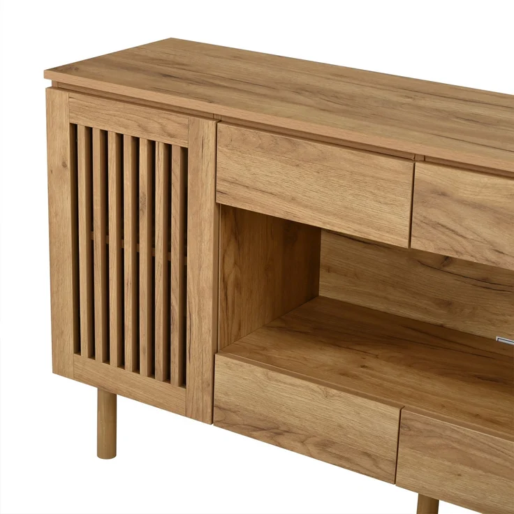 ZUBALIYA Sideboard 140x35x71 cm, mit 4 Schubladen, aus MDF, Natur – Bild 8