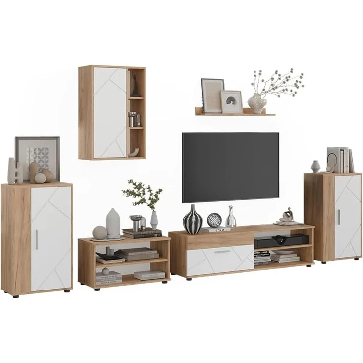 Wohnwand Berno Goldkraft Eiche/Weiß 6-teiliges Set Vicco – Bild 5
