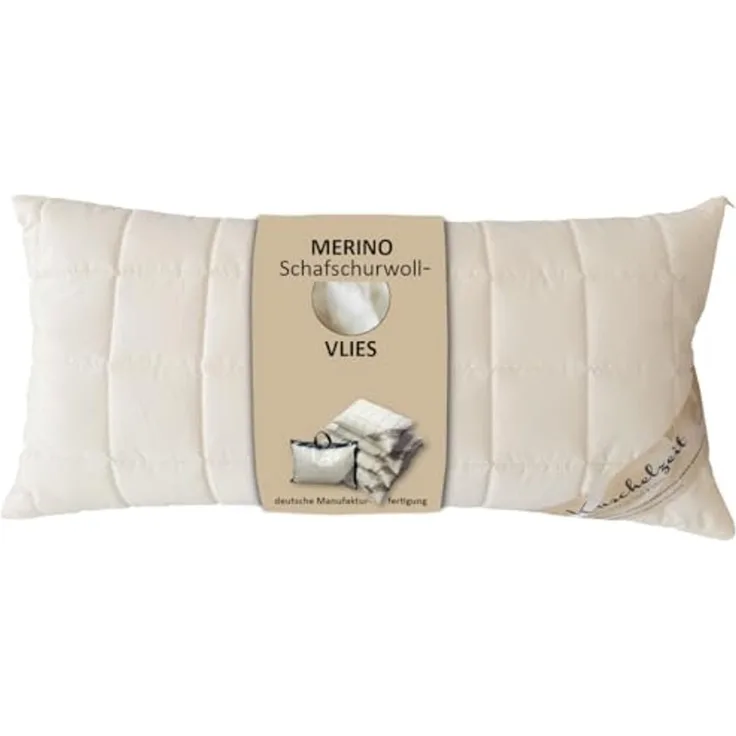 Meivita Naturhaarkissen Merino Schafschurwolle Kopfkissen, Füllung: 100% Wolle (Schurwollvlies), Bezug: 100% Baumwolle untersteppt mit 100% Wolle (Merino Schafschurwollvlies), Seitenschläfer, Rückenschläfer, Kissen Hergestellt in Deutschland