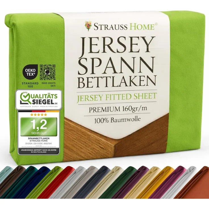 Strauss Home Spannbettlaken Premium, Gummizug: Rundumgummi, 150gr/m2 Premium Jersey 100% Baumwolle