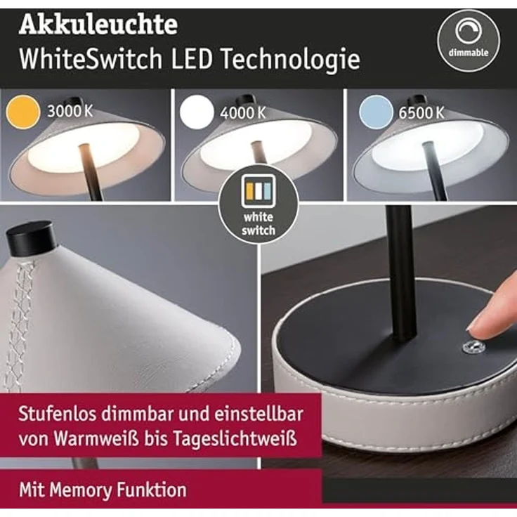 Paulmann 71176 LED Akkuleuchte Pellini 37cm White Switch dimmbar beige schwarz – Bild 3
