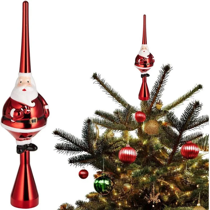 BRUBAKER Christbaumspitze Weihnachtsbaumspitze Dicker Santa - Christbaumspitze glänzend - 35 cm (1-tlg), Baumspitze Weihnachtsmann - Weihnachtsbaum Spitze - Tannenbaum Deko
