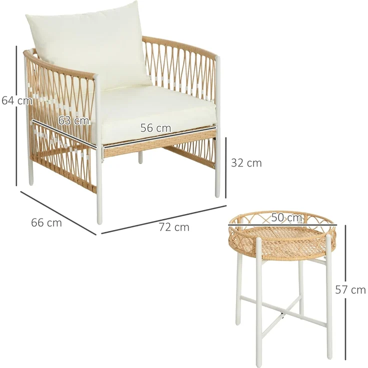 Outsunny Gartenlounge-Set Rattan Gartenmöbel-Set Gartengarnitur mit 2 Gartenstühle, Couchtisch, (Sitzgarnitur, 3-tlg, Balkonmöbel-Set), für Balkon, Terrasse, Gelb+Creme – Bild 7
