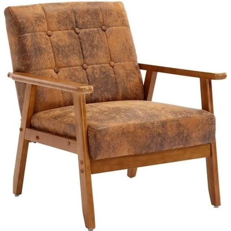 OKWISH Loungesessel Relaxsessel mit Massivholz-Armlehnen und -Füßen (Mid-Century Modern Akzentstuhl), für Wohnzimmer Schlafzimmer Studio-Stuhl – Bild 4
