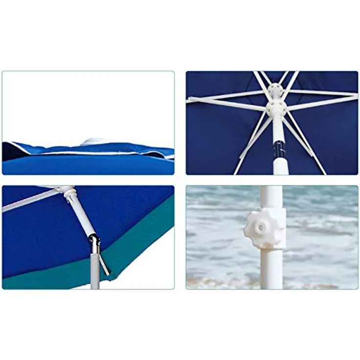 BAKAJI Sonnenschirm für Meer, Strand, Garten, mit Stahlstange, neigbar, Bezug aus Stoff, UV-Schutz, Durchmesser 210 cm, mit Schultergurt, türkis, Ø 210 cm – Bild 5