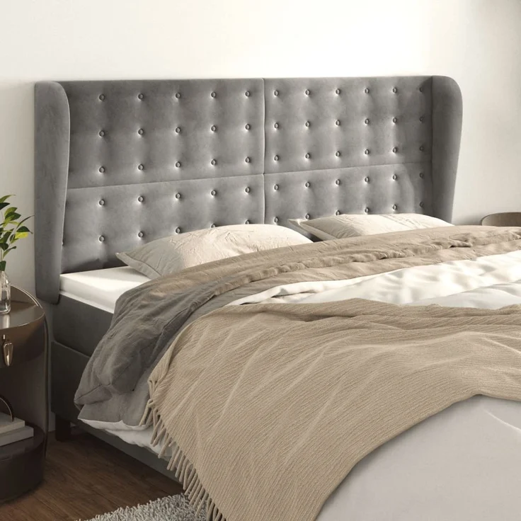 vidaXL Kopfteil mit Ohren Hellgrau 183x23x118/128 cm Samt 3118450 – Bild 1