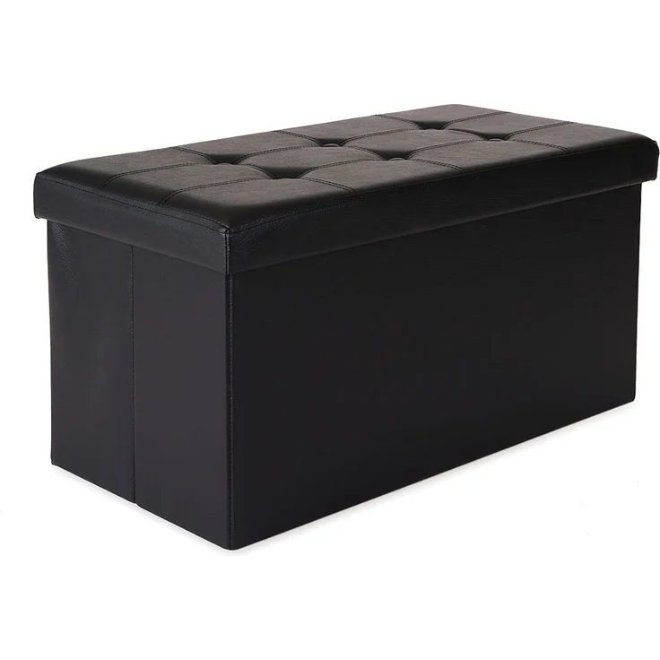 dibea Sitzbank faltbar, stabil & komfortabel, mit großem Stauraum (80 L), Kunstlederbezug & gepolsterter Sitzfläche, 76x38x38 cm, schwarz – Bild 2