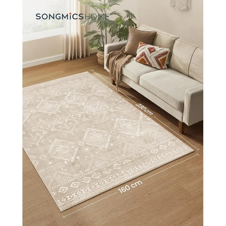 Songmics HOME Teppich, rutschfest, kurzflor, flauschig, maschinenwaschbar, Boho-Stil, cappuccinobeige, 160x230 cm – Bild 2
