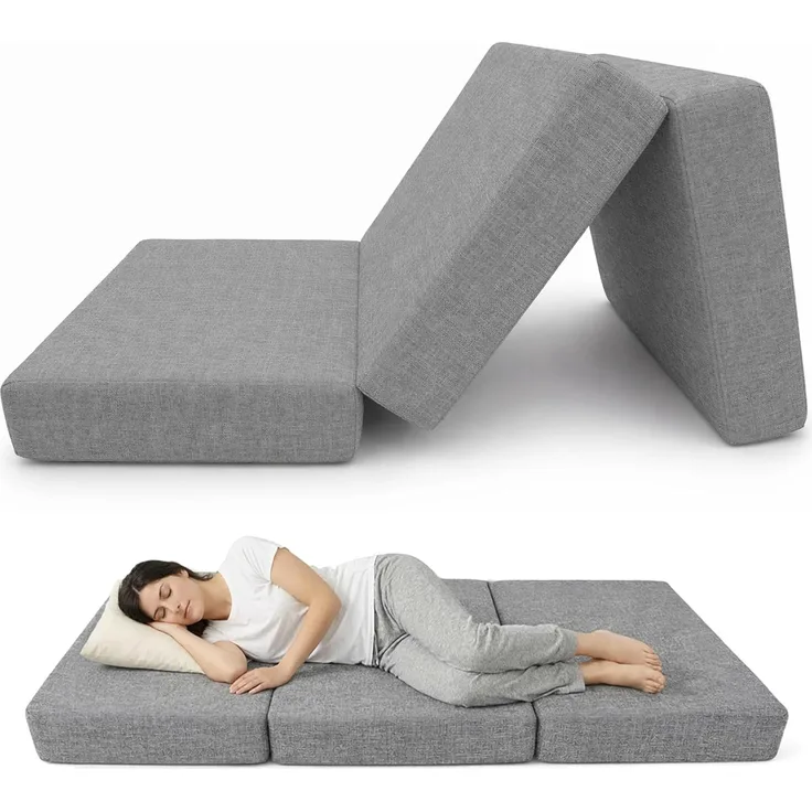 POKAR Klappmatratze 3-teilige Faltmatratze Camping Matratze Gästematratze Feldbett Klappbett Gästebett Bodenmatratze Schlafmatratze 80 x 195 x 15 cm, Grau