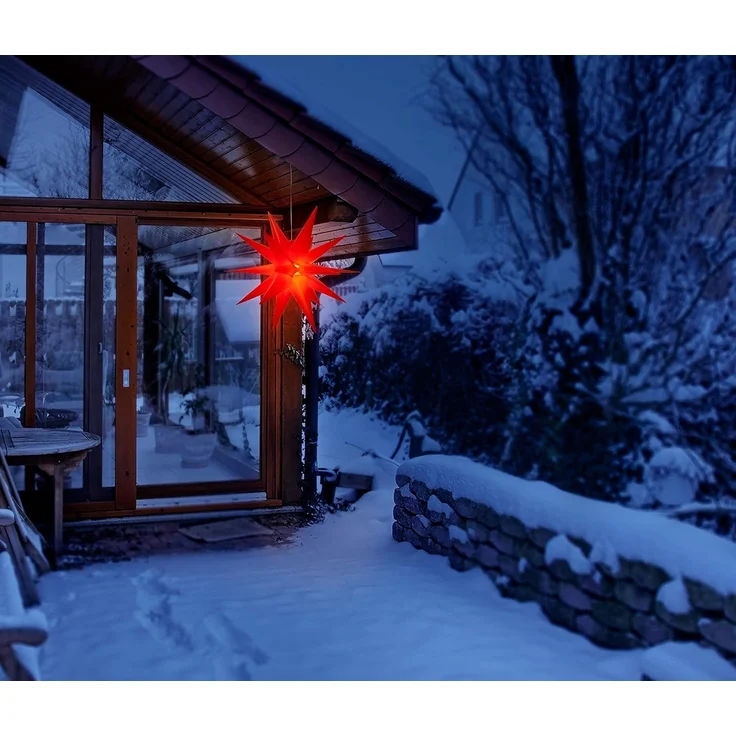 Bonetti 3D Leuchtstern inkl. warm-weißer LED Beleuchtung | für Innen und Außen geeignet | hängend | 7,5 m Zuleitung (rot, ca. 57 x 44 x 48 cm) – Bild 6