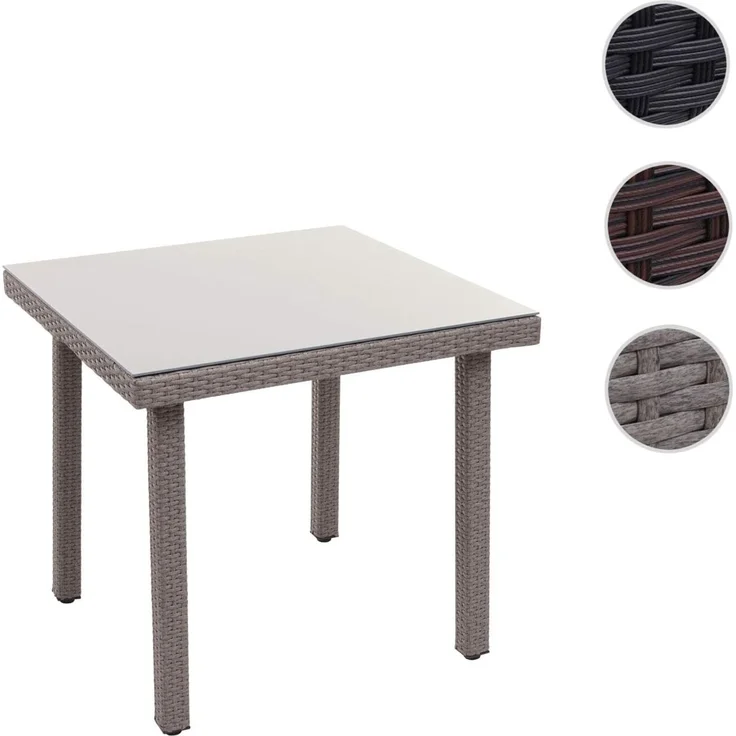 Poly-Rattan Gartentisch Cava, Esstisch Beistelltisch Tisch mit Glasplatte, 80x80cm ~ grau – Bild 10