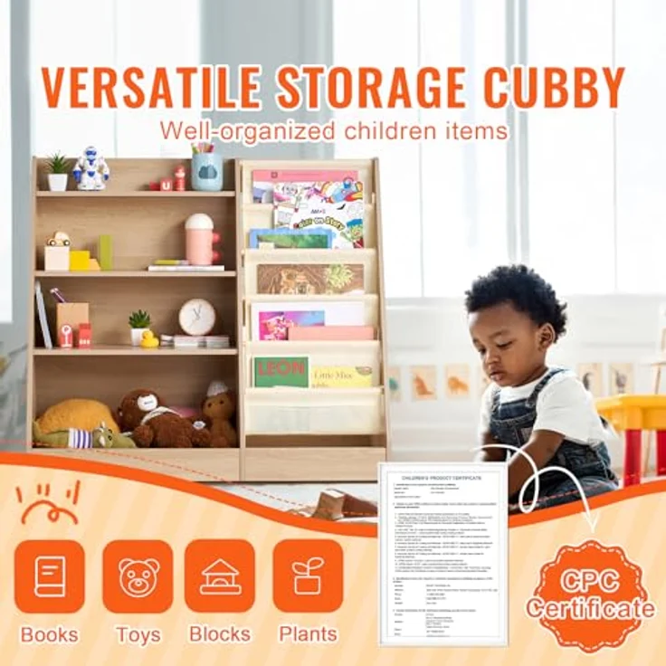 VEVOR 4-stöckiges Bücherregal aus Holz für Kinder, Sechsstöckiges Bücherregal, Baby-Aufbewahrungsregal, Bücher- und Spielzeug-Organizer-Schrank, für Kinderzimmer, Spielzimmer, Kindergarten – Bild 5