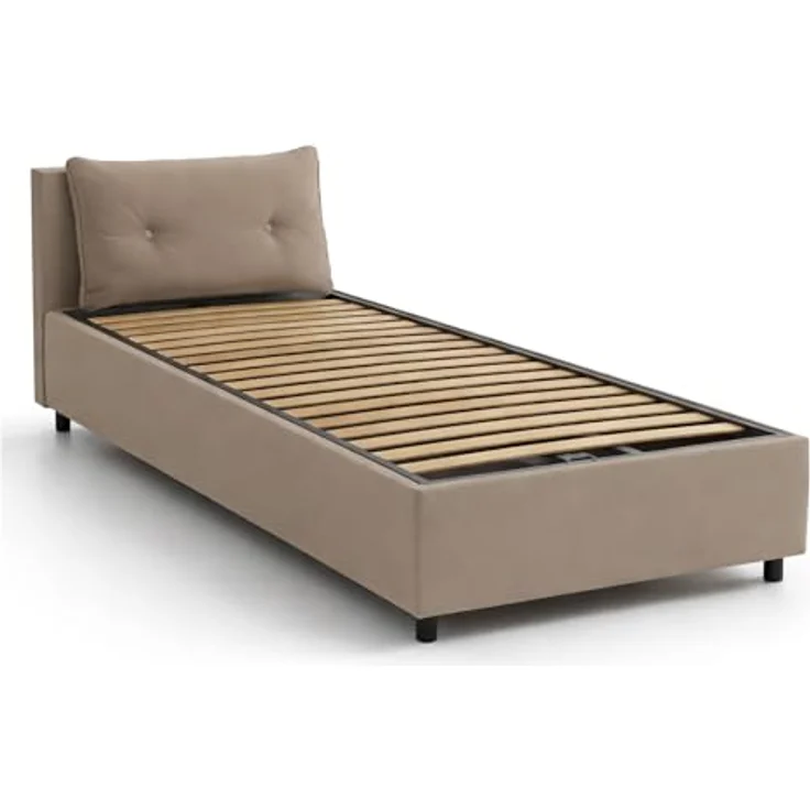 Talamo Italia - Einzelbett Milena, Bettkasten mit Kunstlederbezug, 100 % Made in Italy, Öffnung vorne, geeignet für Matratze 80 x 190 cm, taubengrau – Bild 3