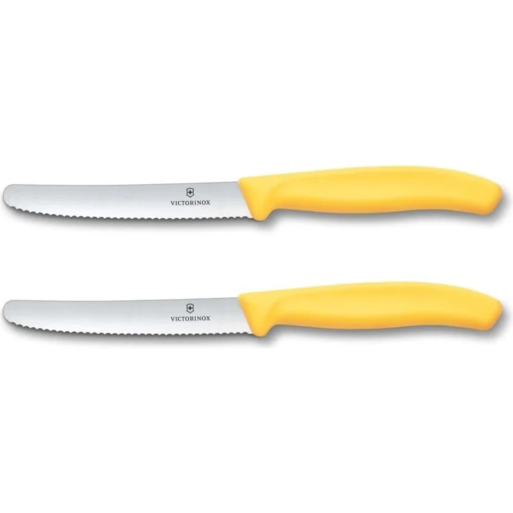 Victorinox Swiss Classic, Frühstücksmesser, Brötchenmesser Set 2teilig, Scharfe Klinge, Wellenschliff, 11 cm, Rostfreier Stahl, Gelb – Bild 1