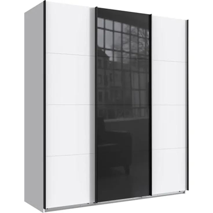 Schwebetürenschrank Norderstedt Kleiderschrank Ausführung weiß / Schwarzglas