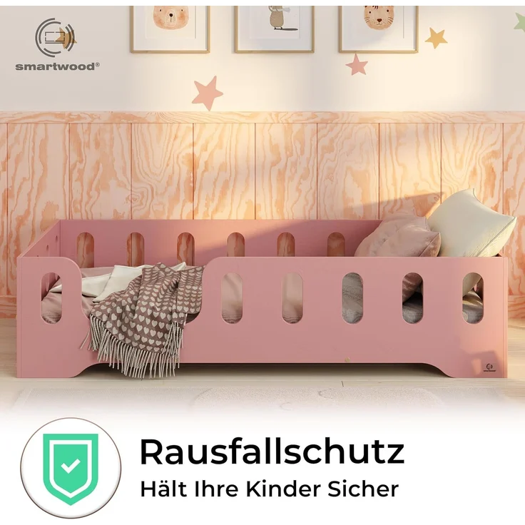 smartwood Kinderbett Bodenbett 100x190 mit Rausfallschutz & Lattenrost - Rosa - Kinder Montessori Bett TILA 2L mit glatten Kanten - Betten für schnelle Montage - Bis 230 kg belastbar – Bild 6