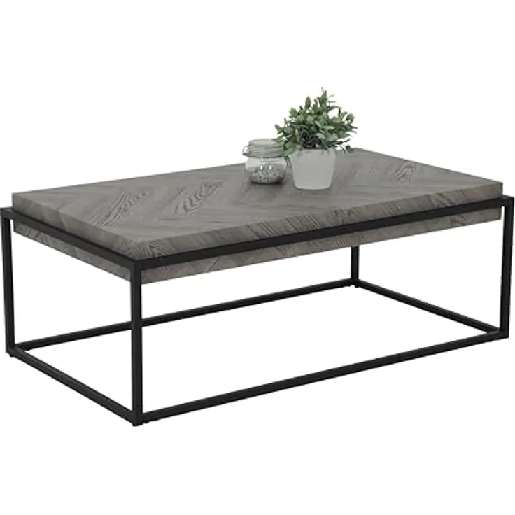Livetastic Couchtisch, Hellgrau, rechteckig mit Gittergestell, 64x42x114 cm, einfacher Aufbau, Holzwerkstoff und Metall, Fischgrät-Design