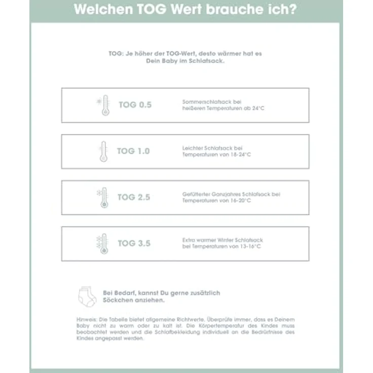 Emma & Noah Schlafsack mit Füßen 1.0 TOG, Essential Mint 70cm (Emma & Noah GmbH) – Bild 7