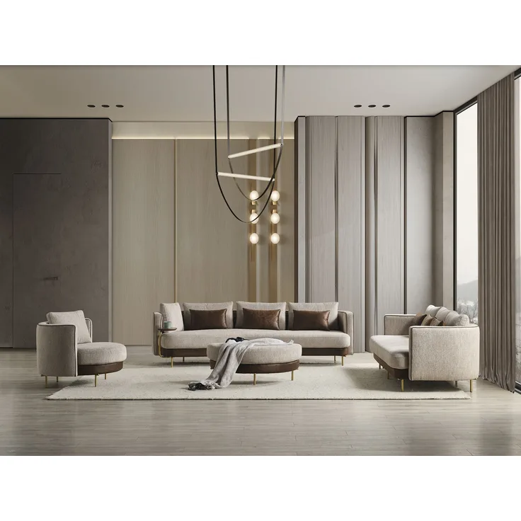 Sitzgruppe/Sofa Set - Wohnzimmergarnitur "Corydalis" 3+2+1 + Hocker-Beige