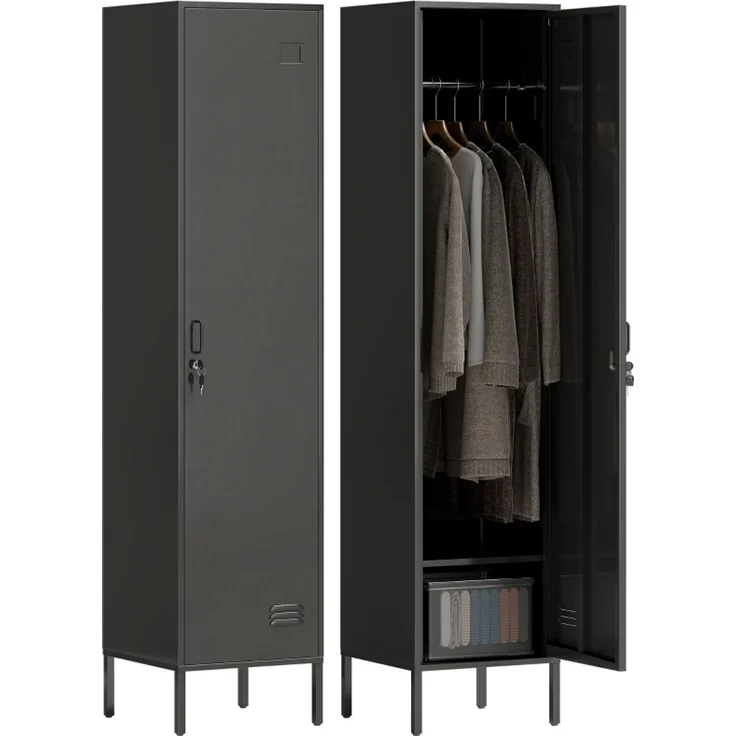 DESVIAE Garderobenschrank mit abschließbarer Tür und Kleiderstange 40x179x40 cm Stahl Schwarz – Bild 5