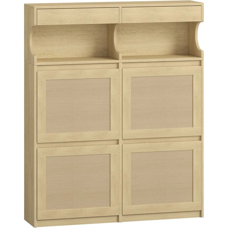 Schuhschrank, Schuhregal Schuhkipper Schmal, Verstellbar, Schuhkommode für Eingang, Flur, Garderobe, 20 Paar, 4 Klappen (100B cm), Gelb – Bild 2