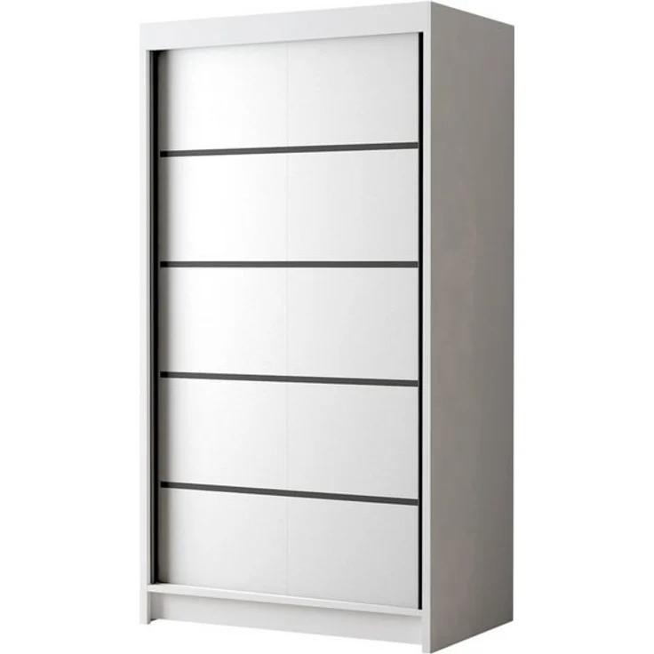 Kleiderschrank Letto IV 100 cm - Modern Schwebetürenschrank, Schiebetürenschrank mit Kleiderstange und Einlegeboden, Schlafzimmerschrank, Schiebetüren - 100x200x58 cm (Weiß) – Bild 3