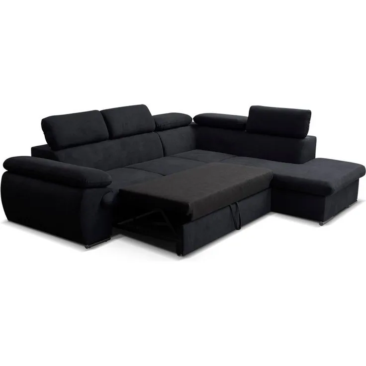 Ecksofa mit Schlaffunktion & Bettkasten FABIEN - Schwarz - Ecke Rechts