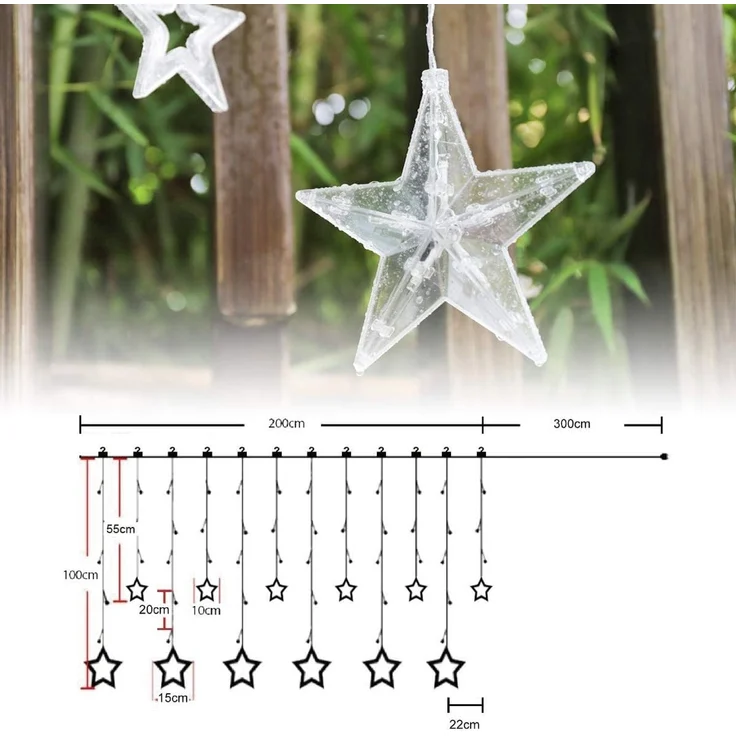 Salcar LED-Lichterkette 2m Sterne LED Lichterkette Außen Lichtervorhang Innen Weihnachten, 8 Beleuchtungsmodi und Memory-Funktion mit Fernbedienung Warmweiß – Bild 7