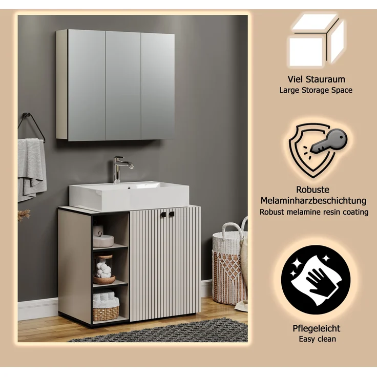 Badmöbel Set Bliss in grau 90 cm – Bild 8