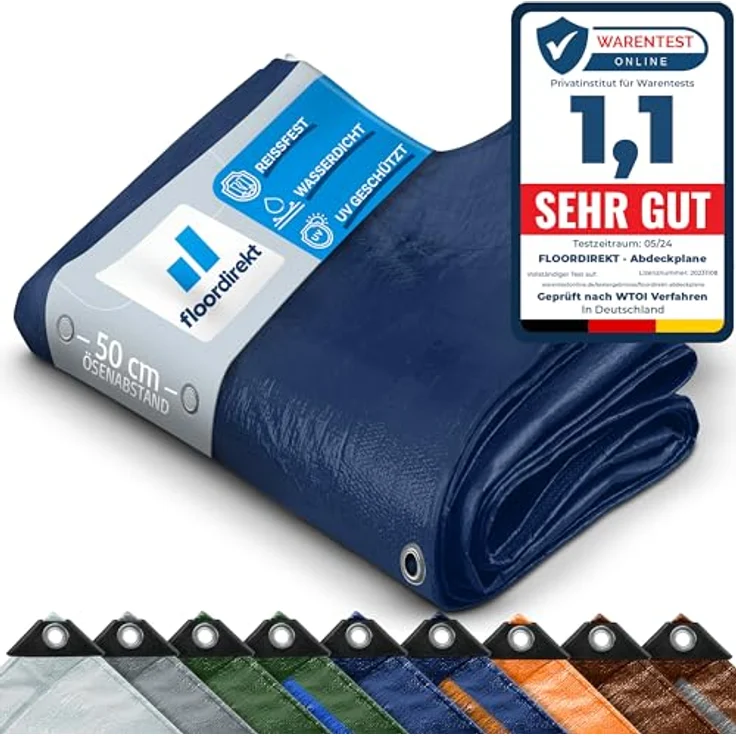 Floordirekt Abdeckplane | Gewebeplane | Schutzplane | Bootsplane | Zeltunterlage für Camping & Outdoor Garten wasserdichte Planemit Ösen Viele Größen & Farben 3x5 m, 15m² 240 g/m², Blau – Bild 2
