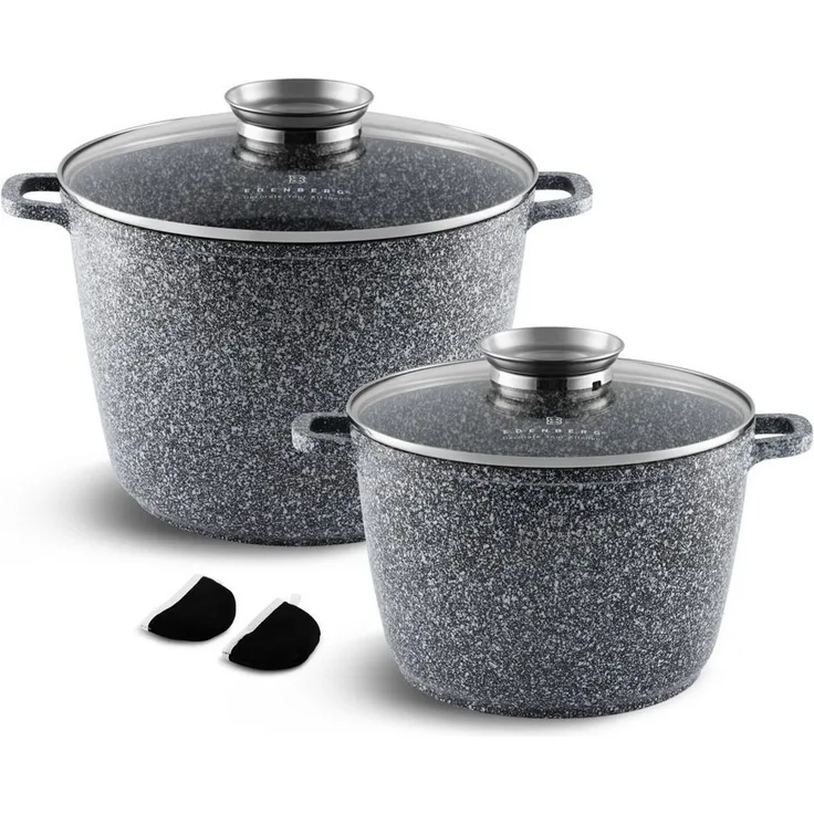 Edenberg Topf-Set 6.2L 10L, Topfset Kochtopf Suppentopf Spargeltopf Steinbeschichtung, Aluminiumguss (sehr hochwertig, 4-tlg, Zeitloses Design des Topfsets. Eine ideale Geschenkidee)