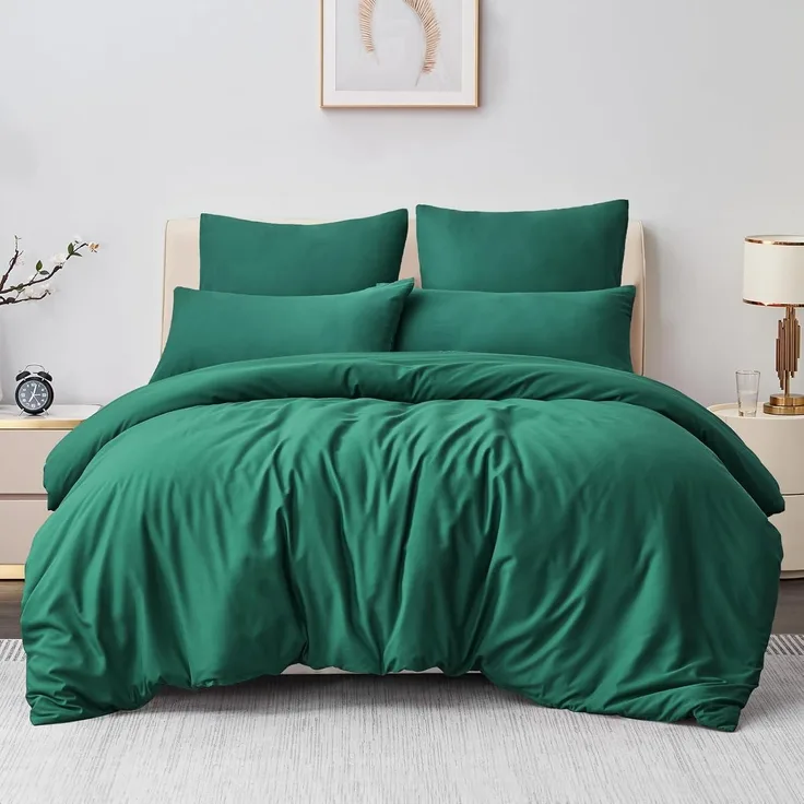 Bettwäsche-Set 220x240 Grün Mikrofaser Reißverschluss weich 3tlg