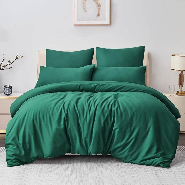 Bettwäsche-Set 220x240 Grün Mikrofaser Reißverschluss weich 3tlg – Bild 1