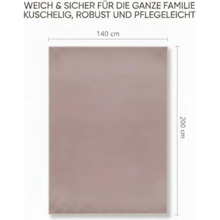 Fashion4Home Teppich Wohnzimmer – Einfarbig Teppich, Uni Teppich fürs Kinderzimmer, Schlafzimmer, Arbeitszimmer, Büro, Flur und Küche - Kurzflor Teppich Rosa, Größe: 140x200 cm – Bild 2