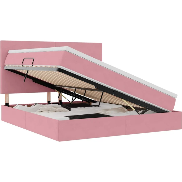 vidaXL LED-Speicherbett mit Matratze Rosa 160 x 200 cm Samt 3372620 – Bild 2